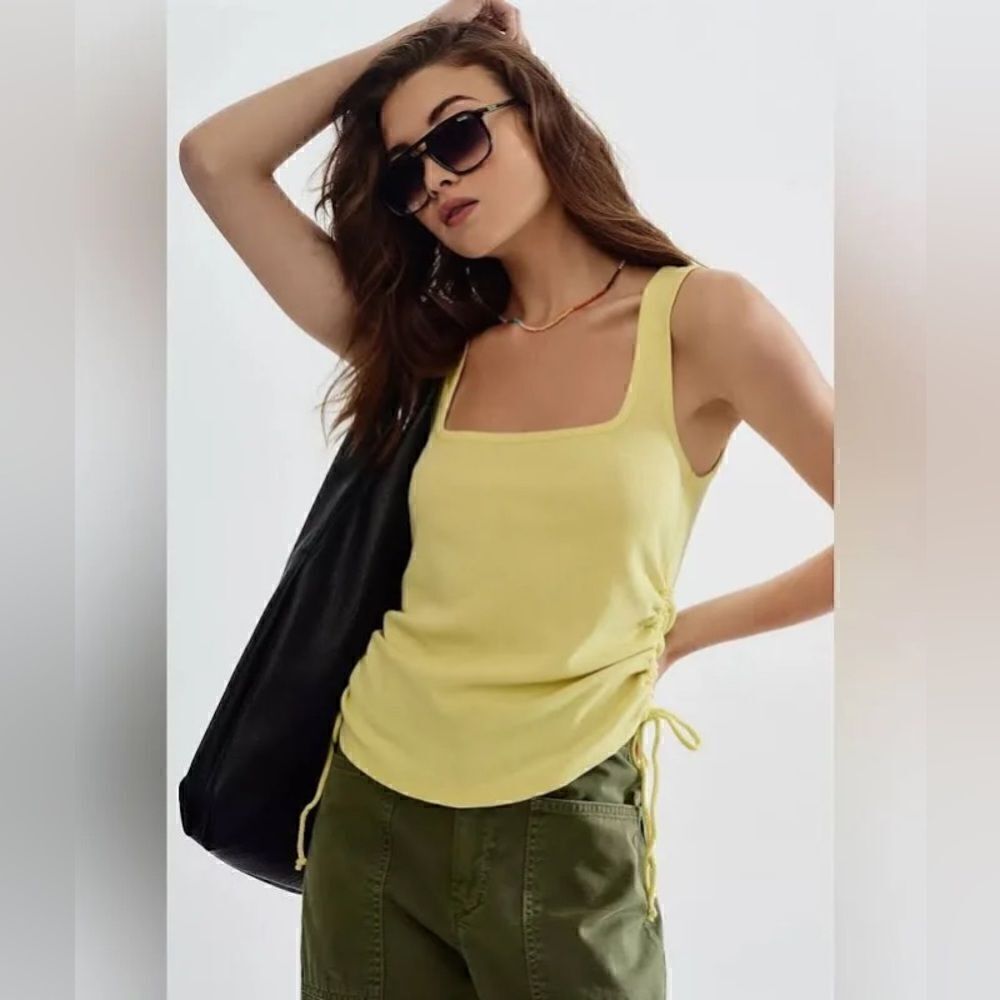 Brand New Anthropologie Pilcro Ruched Square-Neck Tank Yellow Large